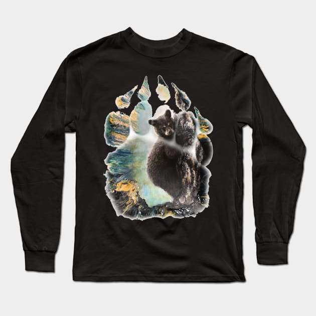 Realistic Bear Cub In the Bear Print/ Cute Bear Cub On the Tree Long Sleeve T-Shirt by ForestWhisper